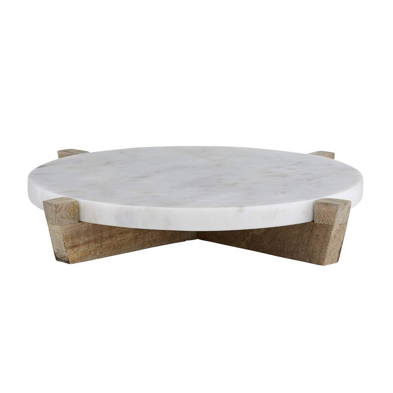 Santa Barbara Design Studio Table Sugar Round Marble Tray with Mango Wood Stand, 11-Inches, Natural - Image 1